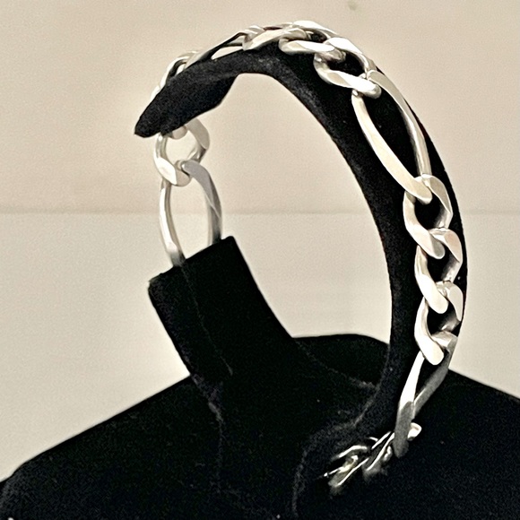 Mens Heavy Figaro Link Bracelet 925 Sterling Silver Italy - Picture 6 of 8